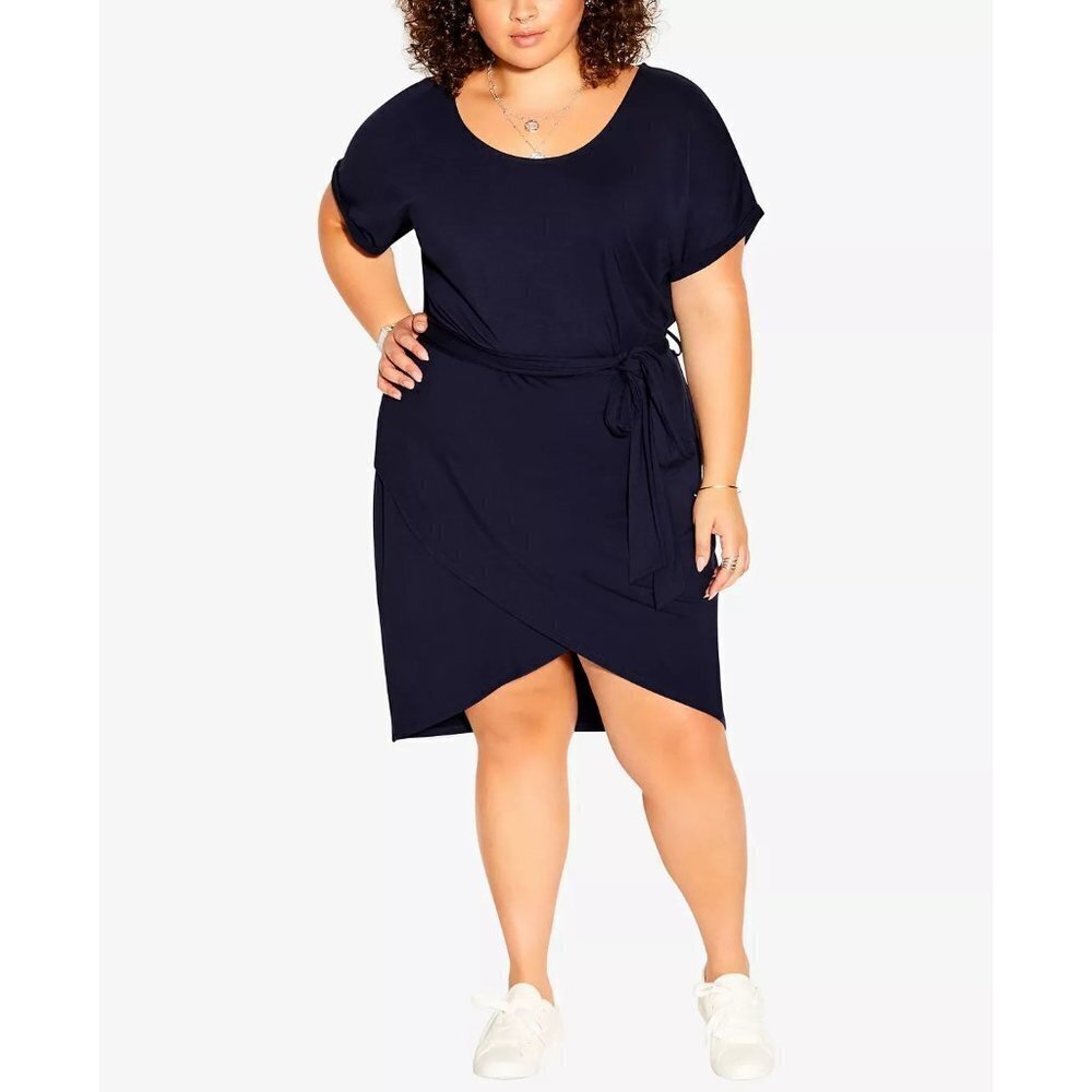City Chic Womens Trendy Plus Size 16 Short Sleeve‎ Relaxed Drape Dress Blue $89